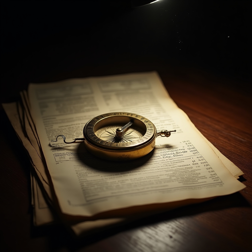 A compass resting on a financial document, representing orientation over detailed tracking